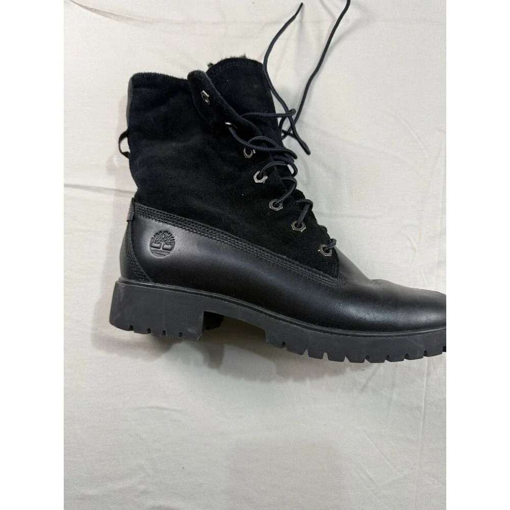 Timberland Jayne Teddy Fleece Waterproof Boots – Women’s 6.5 – Black Leather –